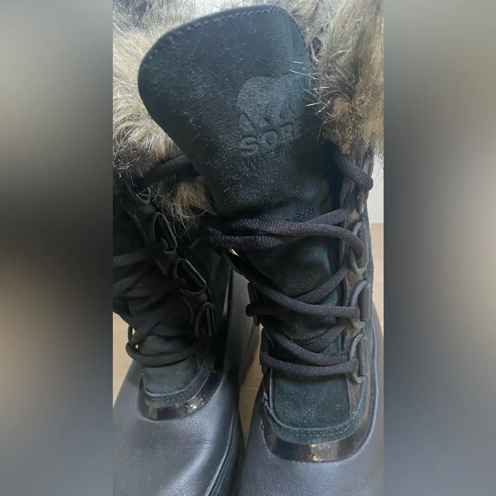 Sorel‎ Joan Of Arctic Next Black Mid-Calf Leather Snow Boots Women's Size 5